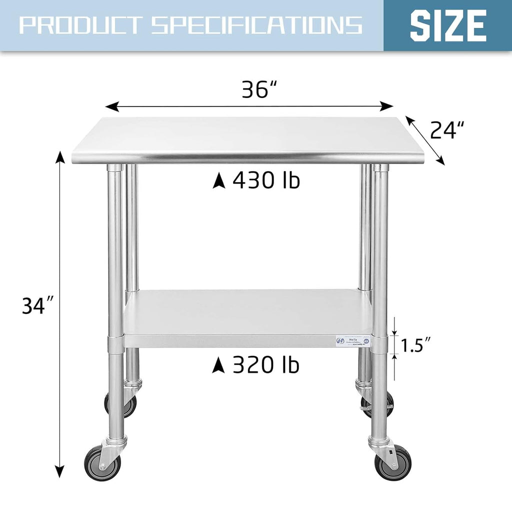 Stainless Steel Table 30 x 48 Inches with Caster Wheels X8094