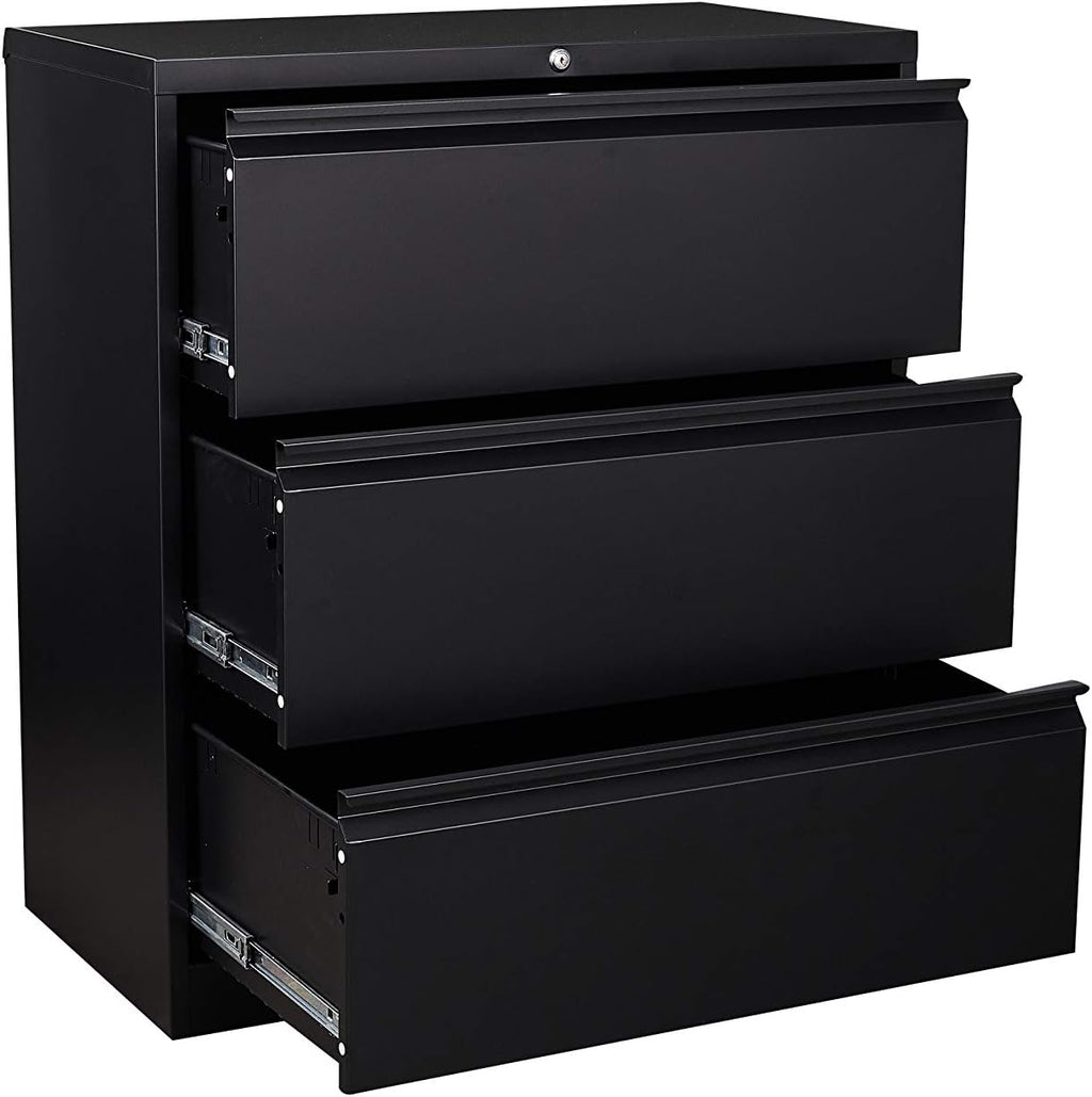Black 3 Drawer Metal Lateral File Cabinet with Lock W842140