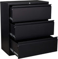 Black 3 Drawer Metal Lateral File Cabinet with Lock W842140
