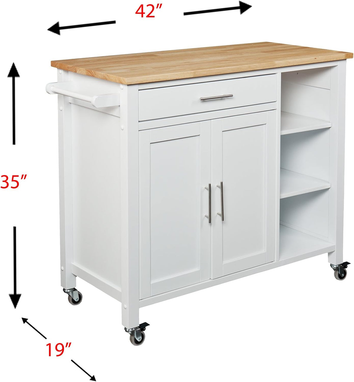 White Rolling Kitchen Cart Island with Cabinet S7712