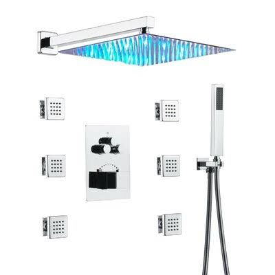 3 Way LED Thermostatic Complete Shower System with Rough-In Valve Chrome X25572