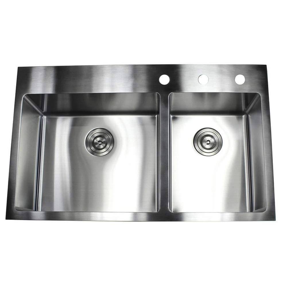 33 inch Drop in Stainless Steel Kitchen Sink 16 Gauge Double Bowl I35903