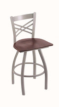 Swivel Counter Stool with Anodized Nickel Finish and Dark Cherry Oak Seat V957948