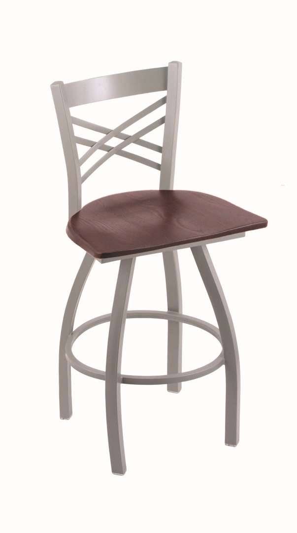 Swivel Counter Stool with Anodized Nickel Finish and Dark Cherry Oak Seat V957948