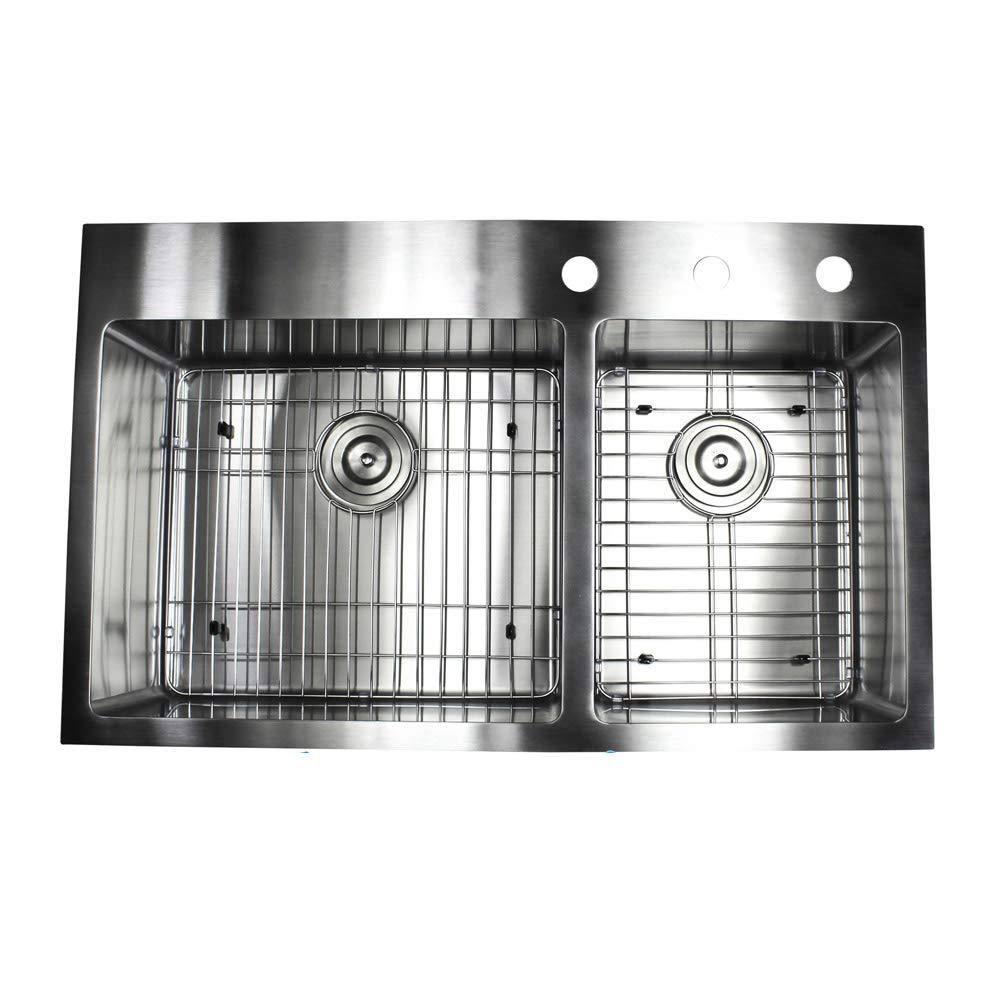 33 inch Drop in Stainless Steel Kitchen Sink 16 Gauge Double Bowl I35903