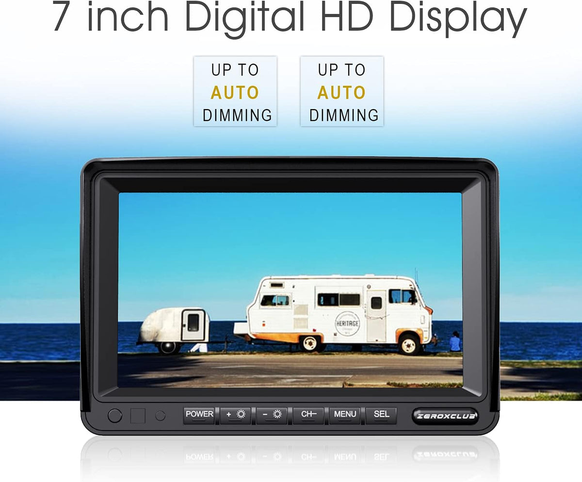 Digital Wireless Backup Camera System Kit IP69 Waterproof 2 Rear View Camera 7'' LCD Dual Split Monitor G5838