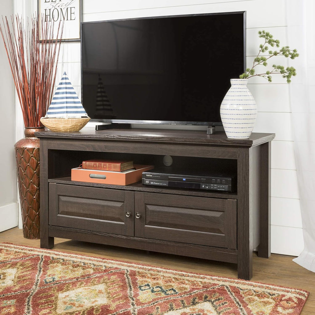 44 Inch Espresso Brown Wood TV Stand with Storage Cabinet Z639558