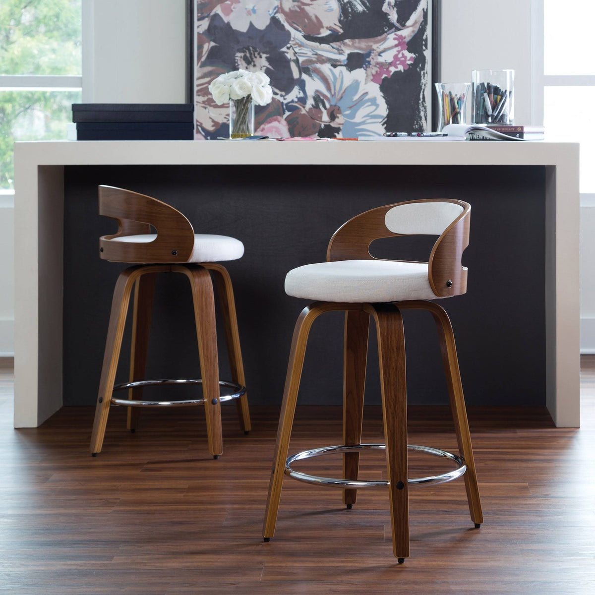 Beige Bentwood Swivel Stool S63131