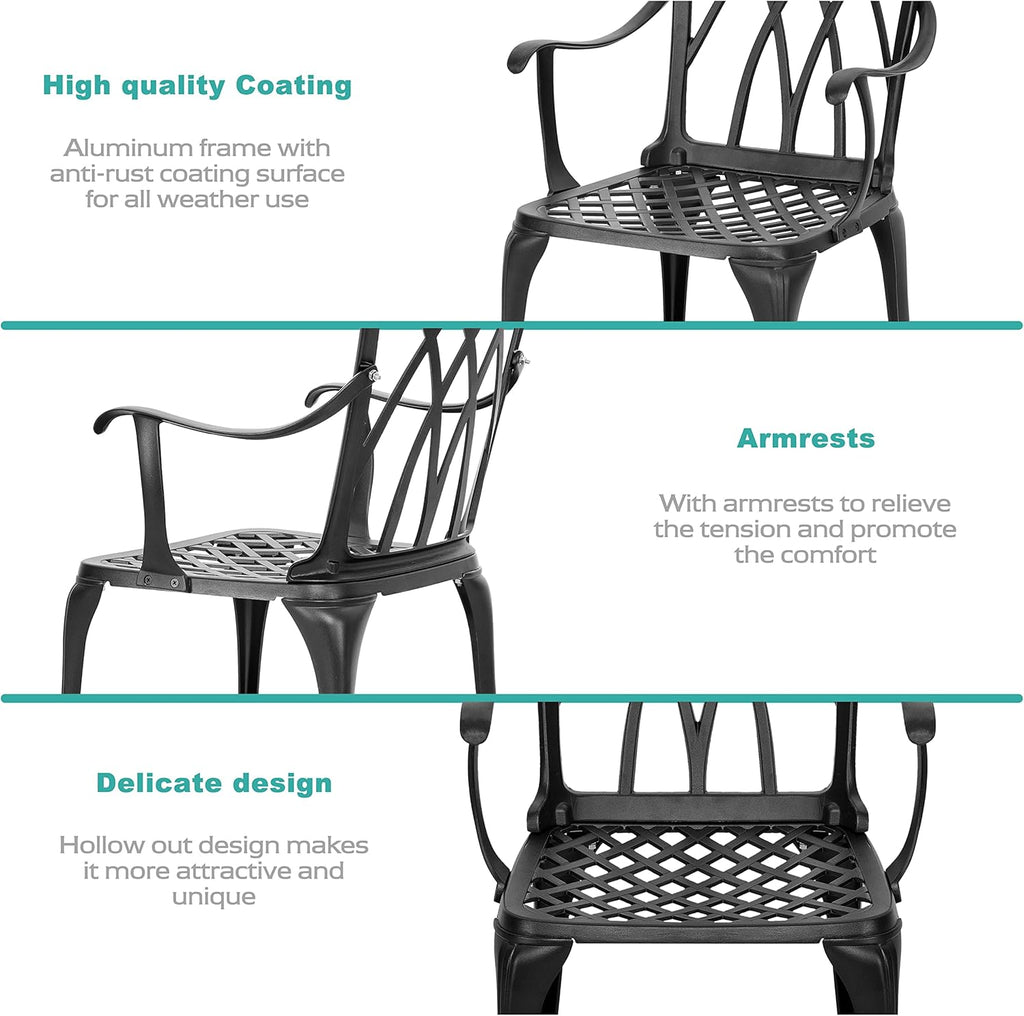 3 Piece Cast Aluminum Patio Bistro Set with Umbrella Hole M36160