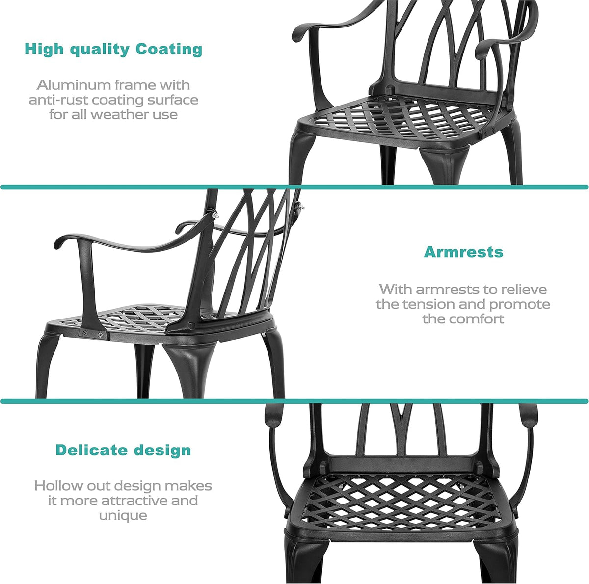 3 Piece Cast Aluminum Patio Bistro Set with Umbrella Hole M36160