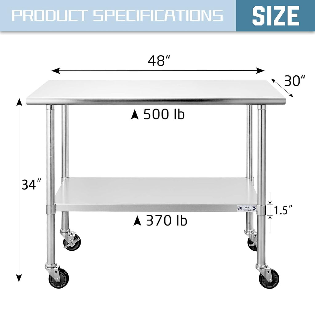 Stainless Steel Table 30 x 48 Inches with Caster Wheels X8094