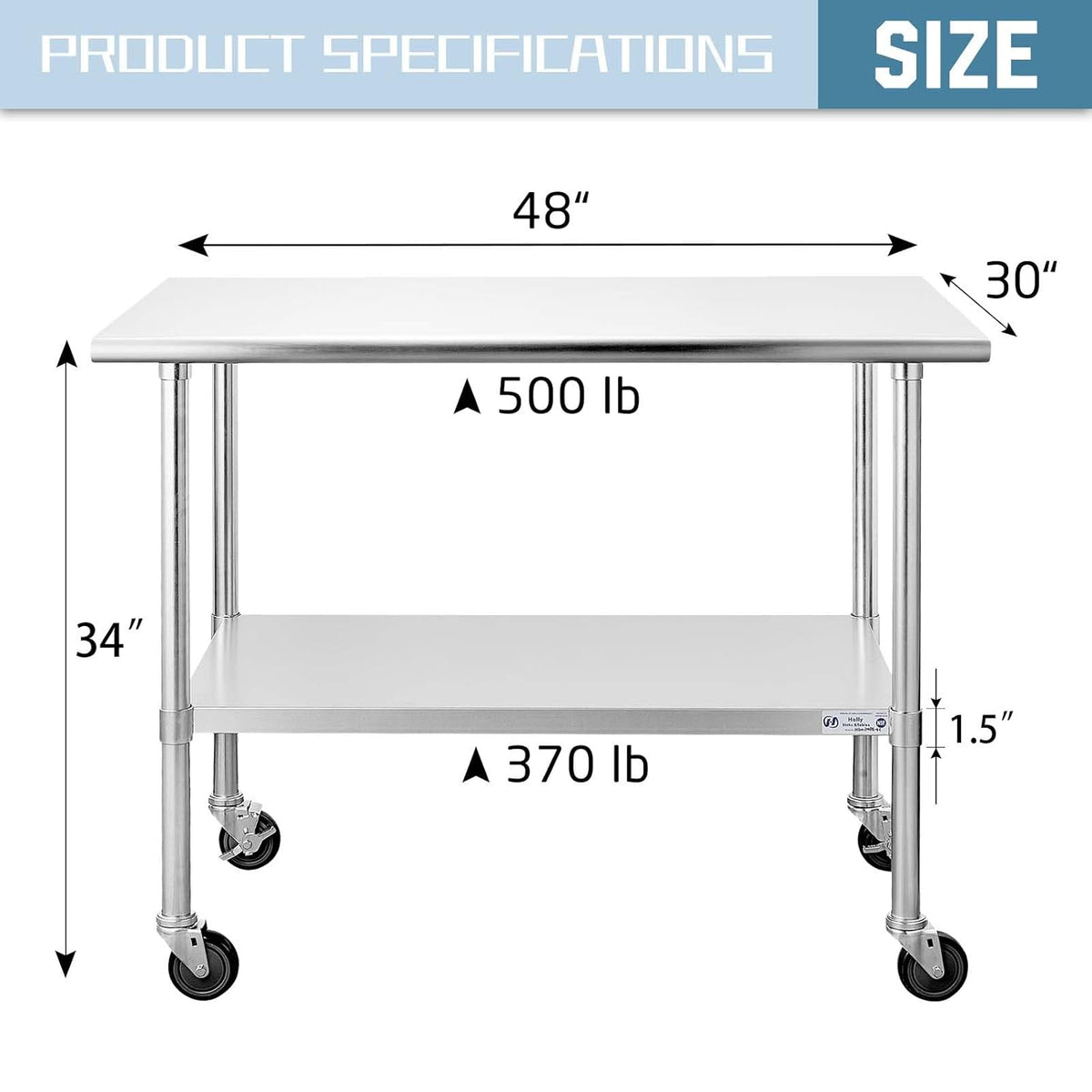 Stainless Steel Table 30 x 48 Inches with Caster Wheels X8094