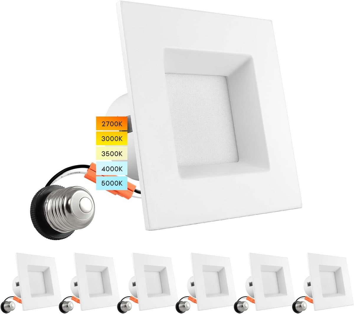 4 Inch Square Recessed LED Can Lights, CCT Selectable Dimmable, 6 Pack M311462