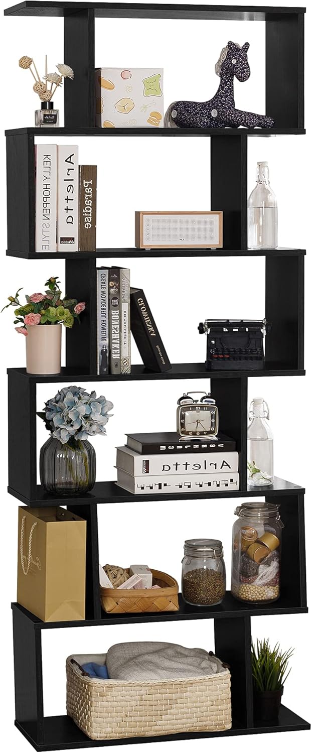 6-Tier Wooden S-Shape Bookcase and Room Divider S644803