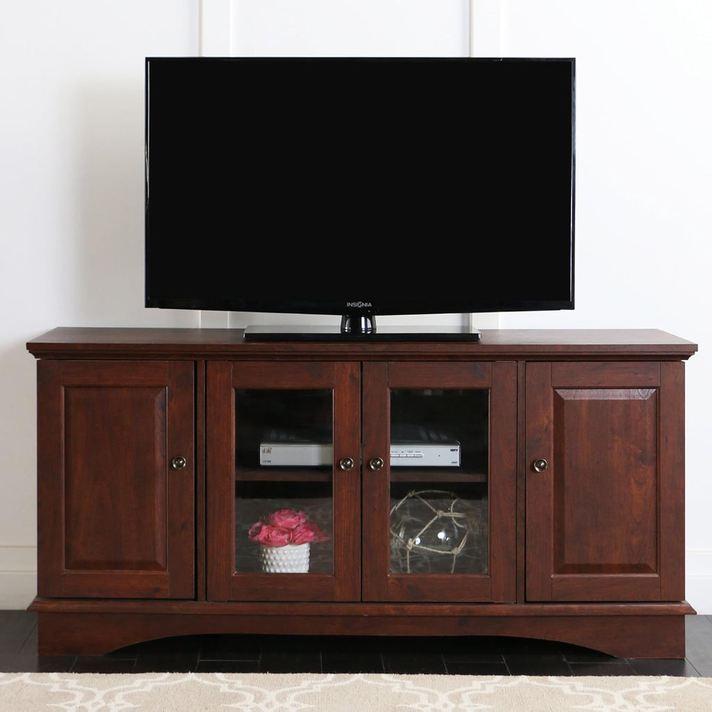 44 Inch Espresso Brown Wood TV Stand with Storage Cabinet Z639558
