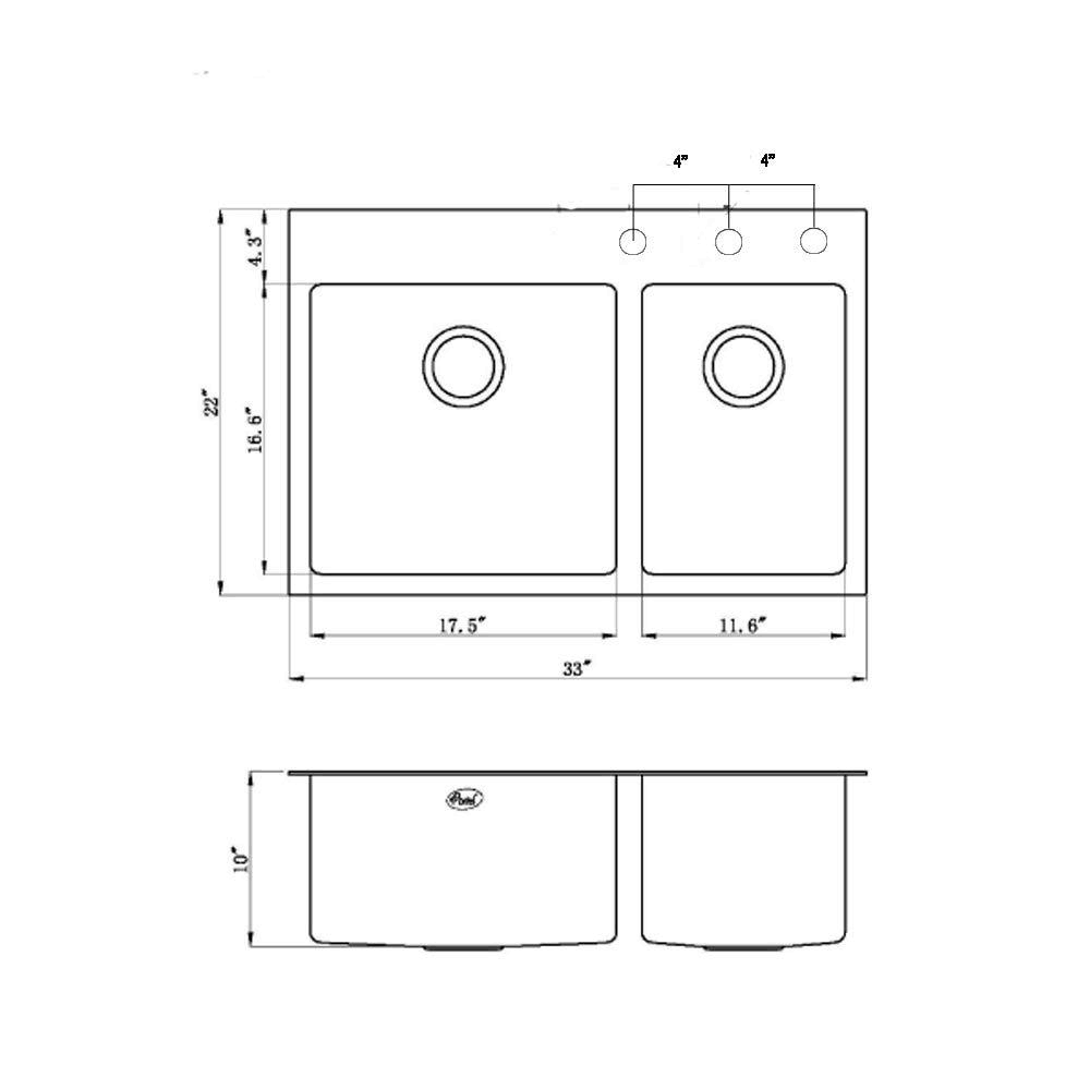 33 inch Drop in Stainless Steel Kitchen Sink 16 Gauge Double Bowl I35903