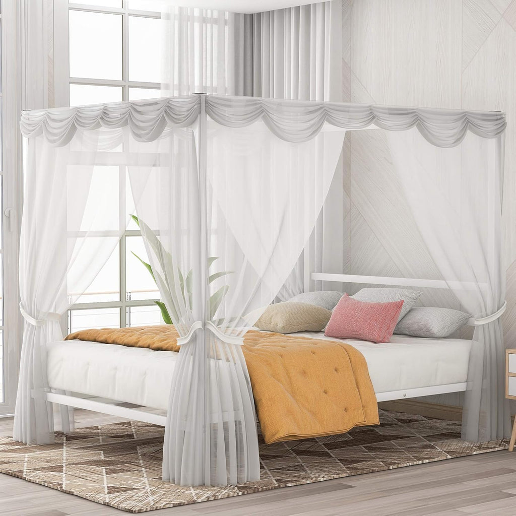 Queen Size Black Metal Canopy Bed Frame with Headboard H27022