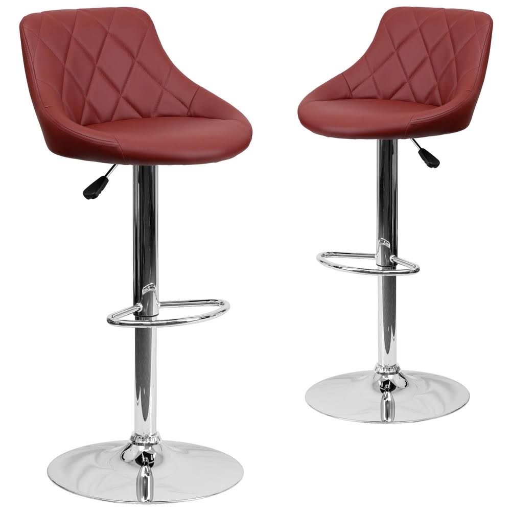 2 Pk. Burgundy Vinyl Adjustable Height Barstool with Chrome Base P1663