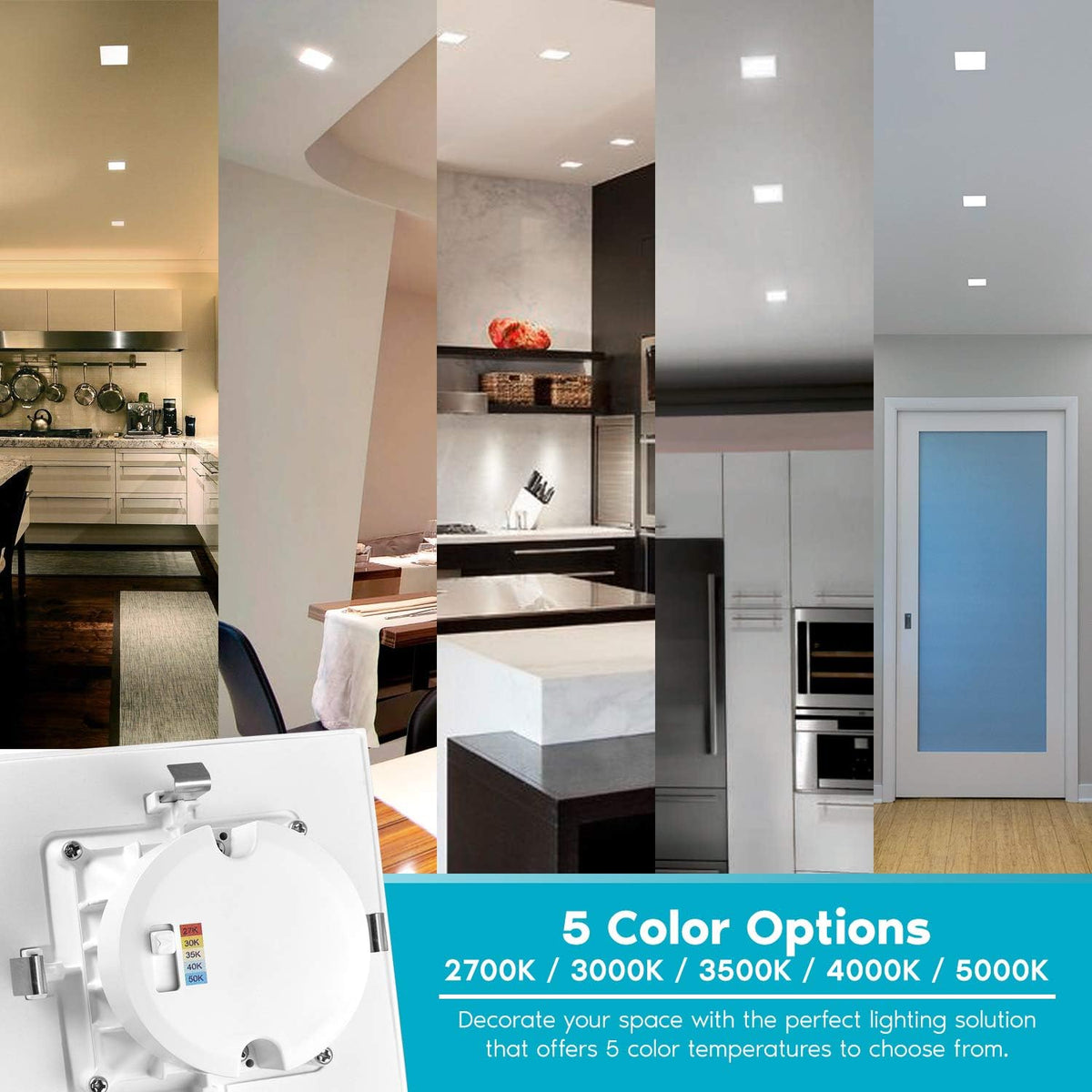 4 Inch Square Recessed LED Can Lights, CCT Selectable Dimmable, 6 Pack M311462
