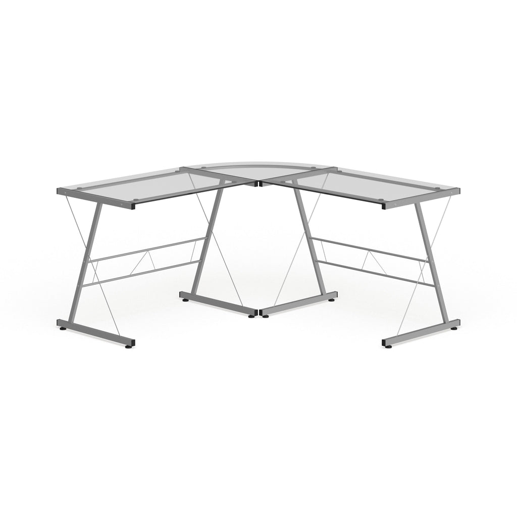 L-Shaped Clear Glass and Metal Corner Desk I756604