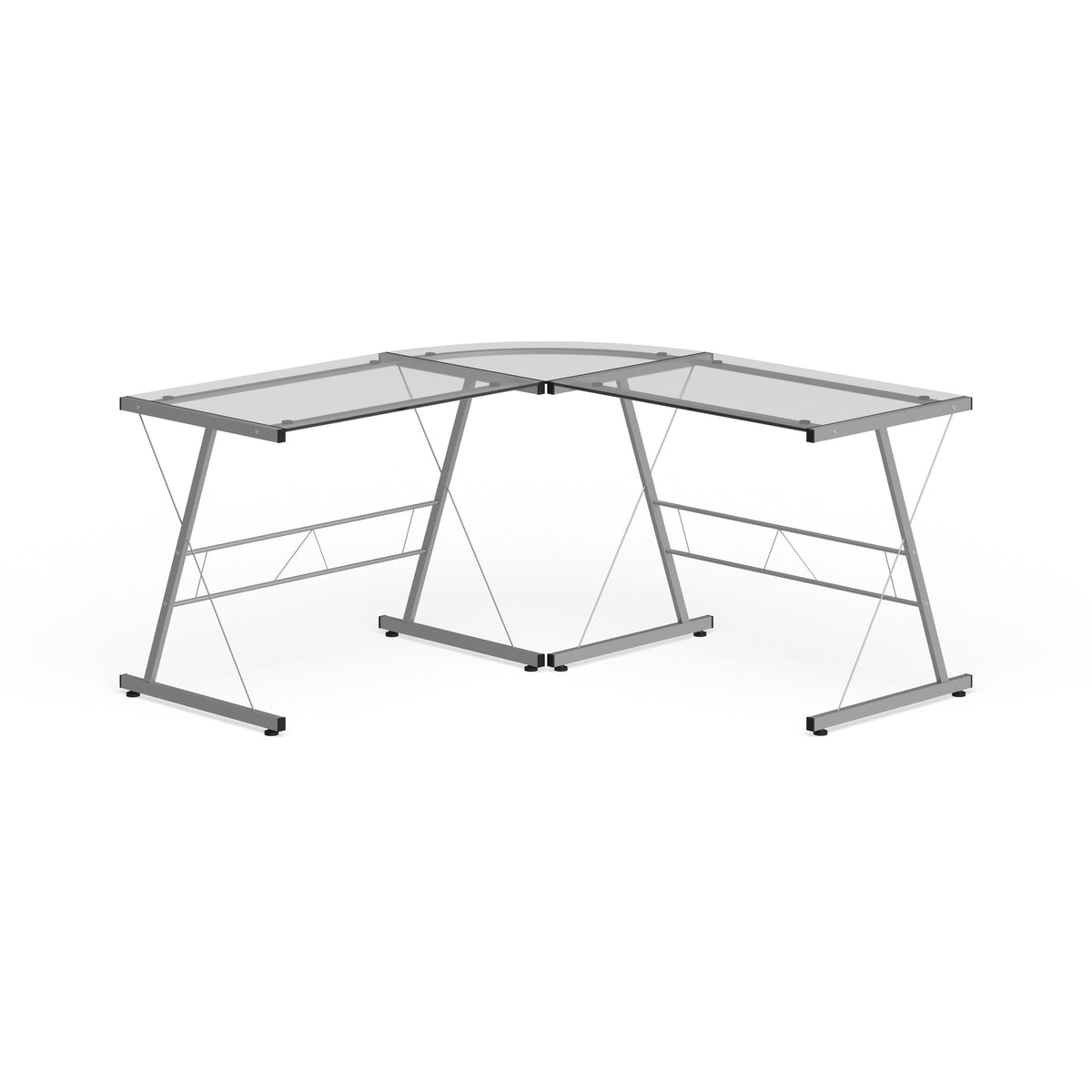 L-Shaped Clear Glass and Metal Corner Desk I756604