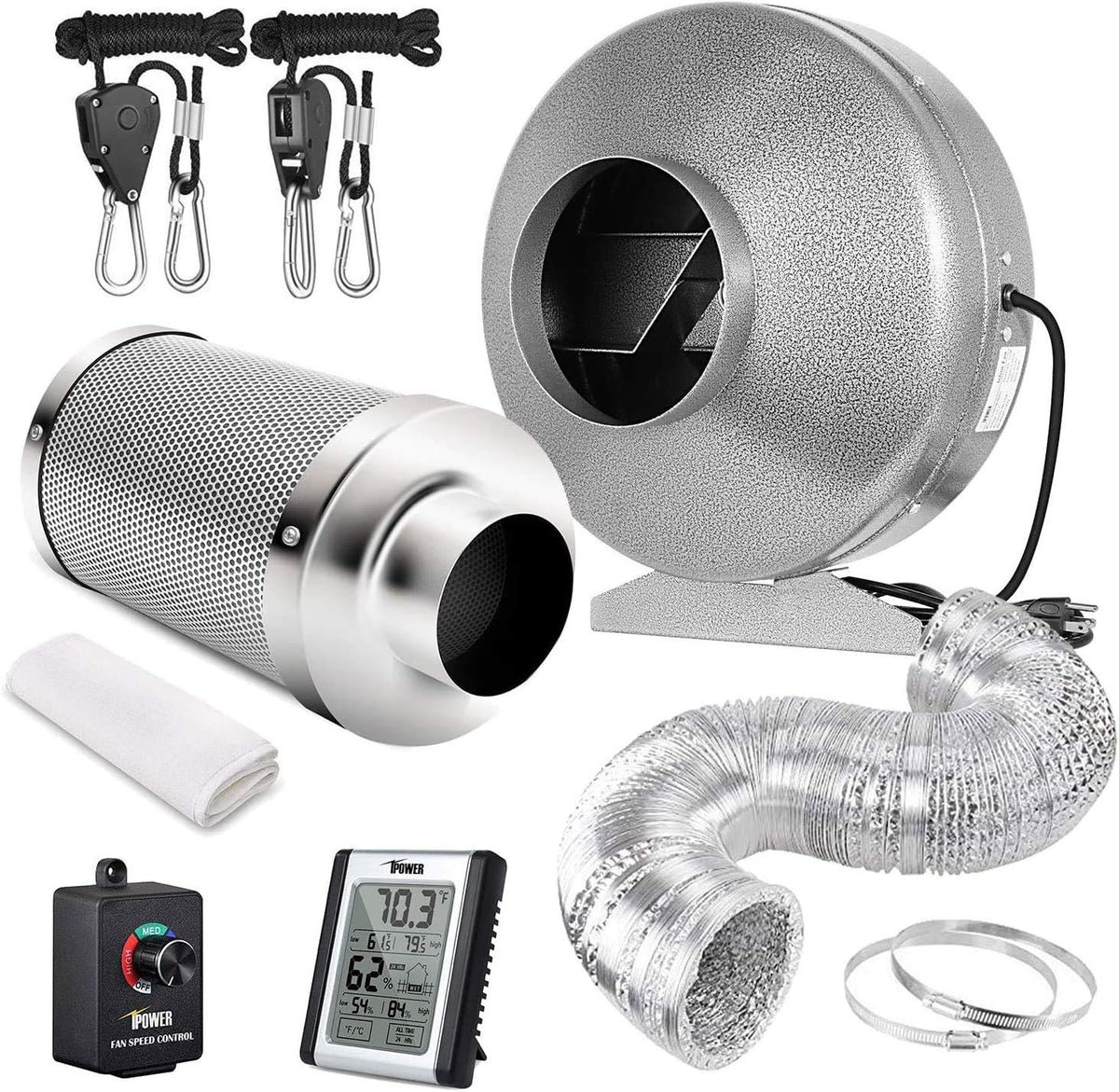 6 Inch Inline Fan Carbon Filter 8 Feet Ducting Combo D669