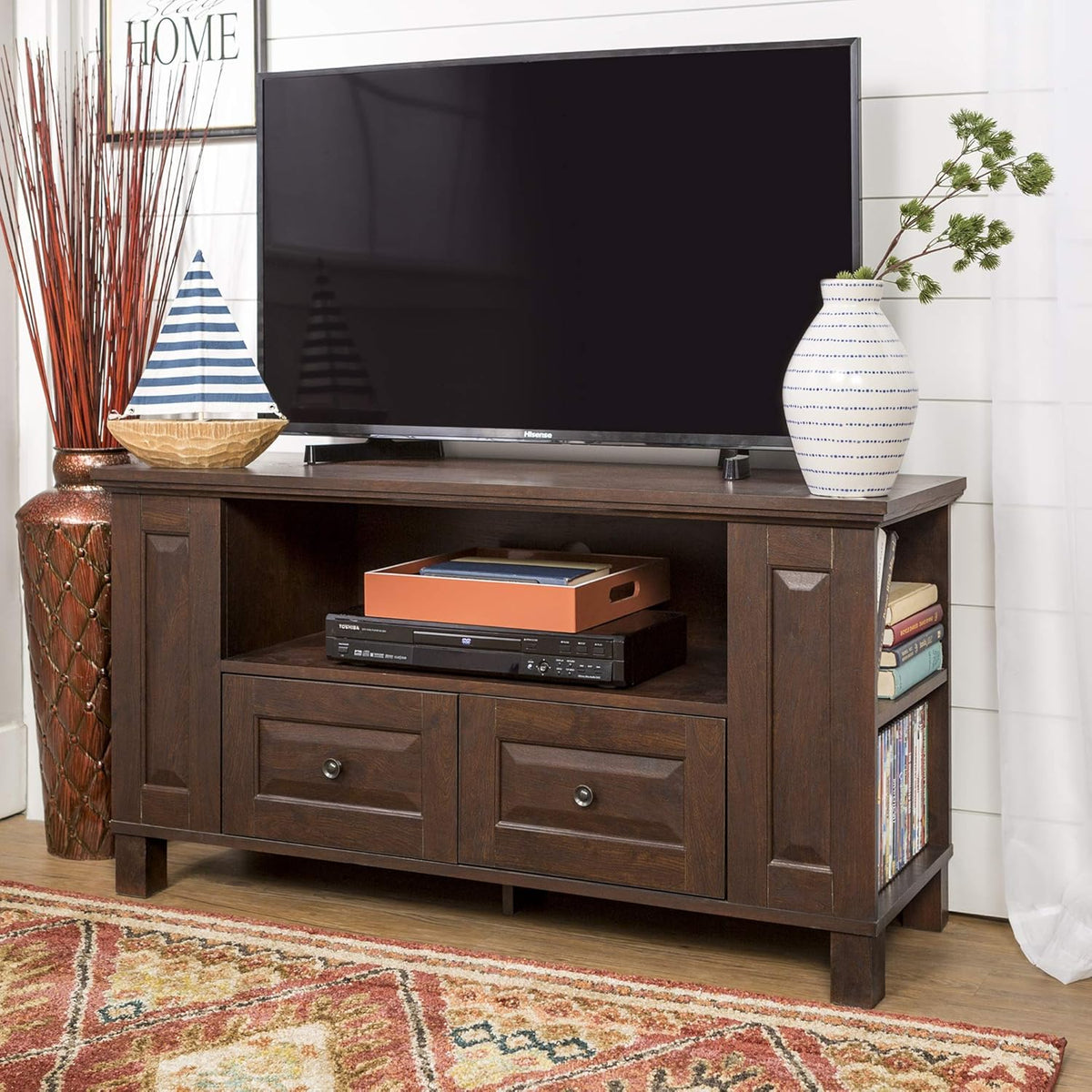 44 Inch Espresso Brown Wood TV Stand with Storage Cabinet Z639558