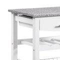 White Kitchen Island with Granite Top and Casters U788925