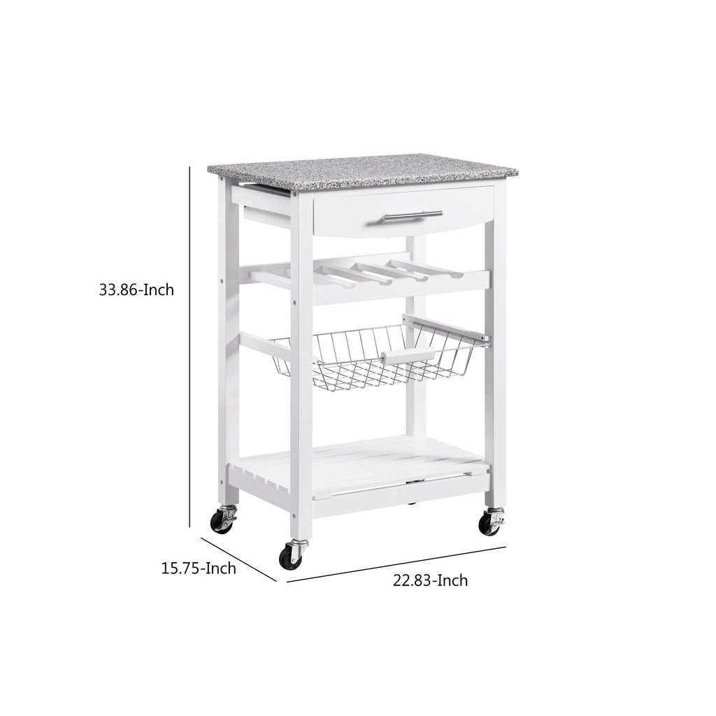White Kitchen Island with Granite Top and Casters U788925