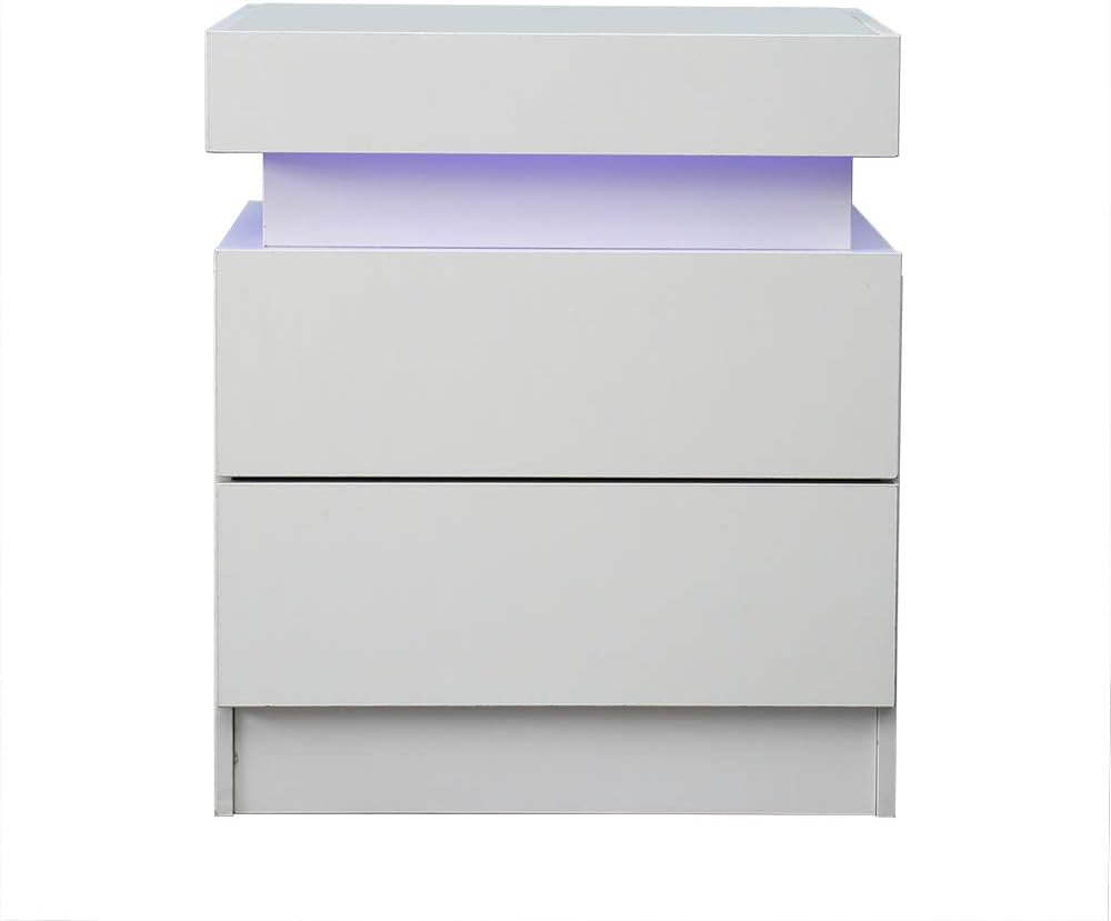 White 2 Drawer LED Nightstand A89114