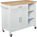 White Rolling Kitchen Cart Island with Cabinet S7712