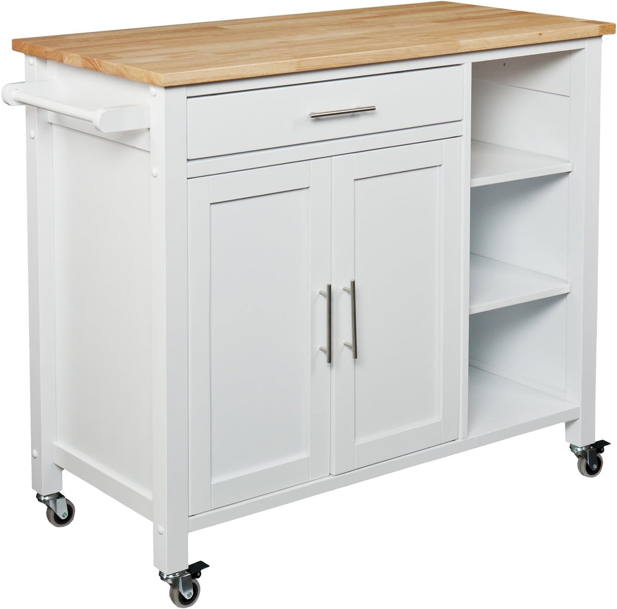 White Rolling Kitchen Cart Island with Cabinet S7712