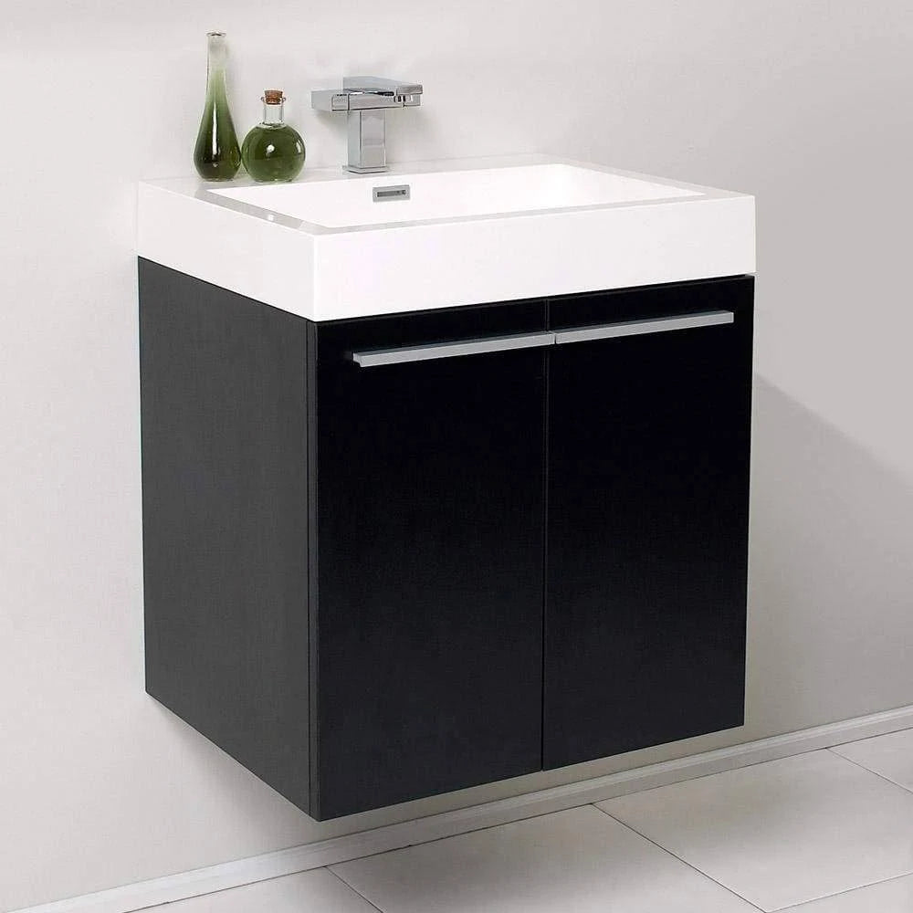 Black Modern Bathroom Cabinet with Integrated Sink O61458