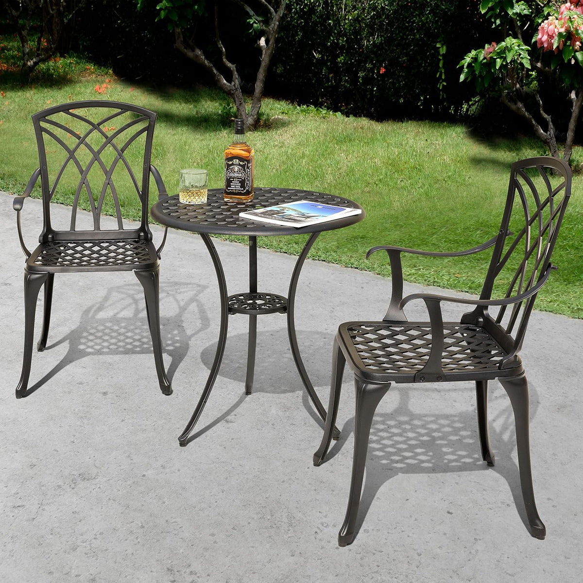 3 Piece Cast Aluminum Patio Bistro Set with Umbrella Hole M36160
