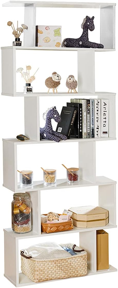 6-Tier Wooden S-Shape Bookcase and Room Divider S644803