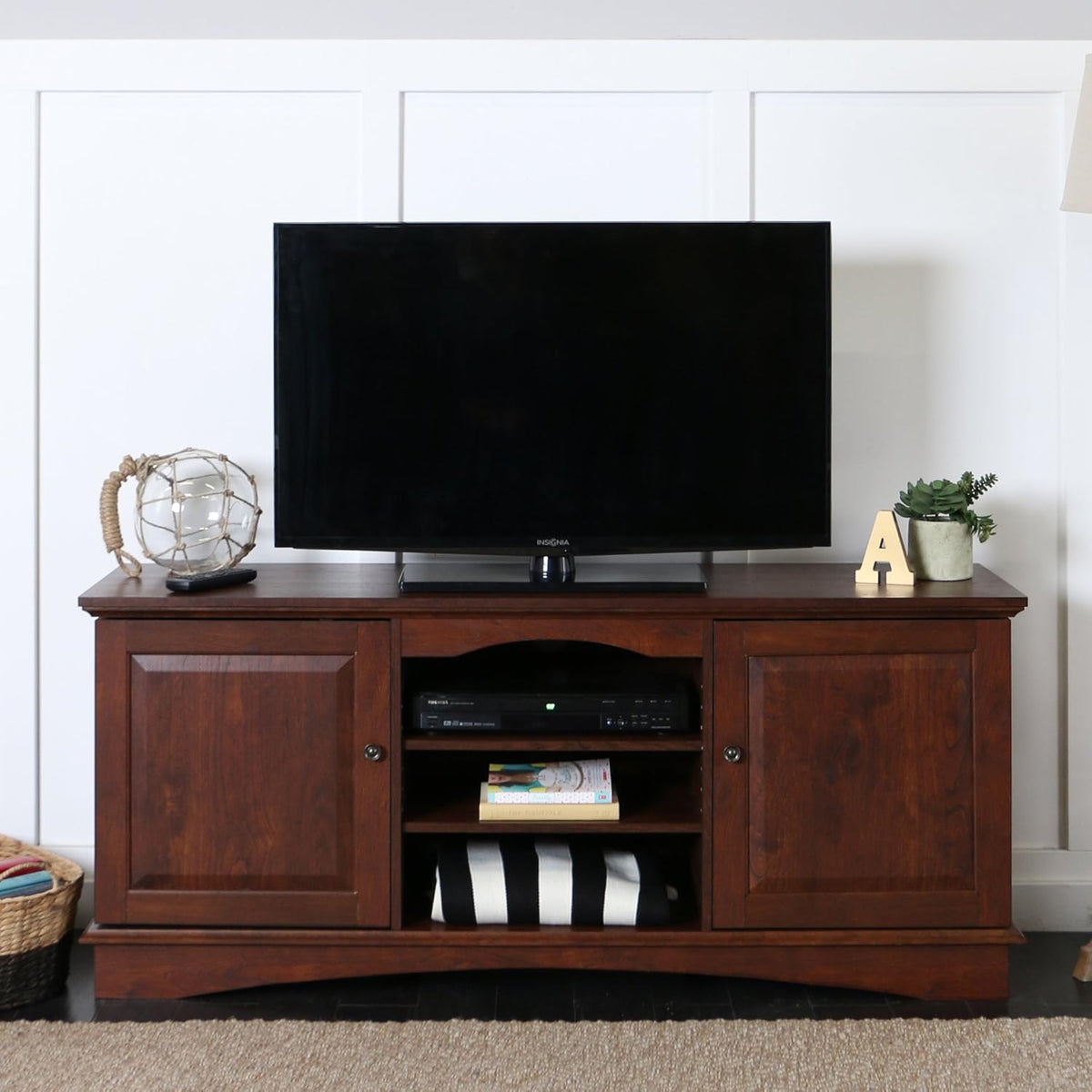 44 Inch Espresso Brown Wood TV Stand with Storage Cabinet Z639558
