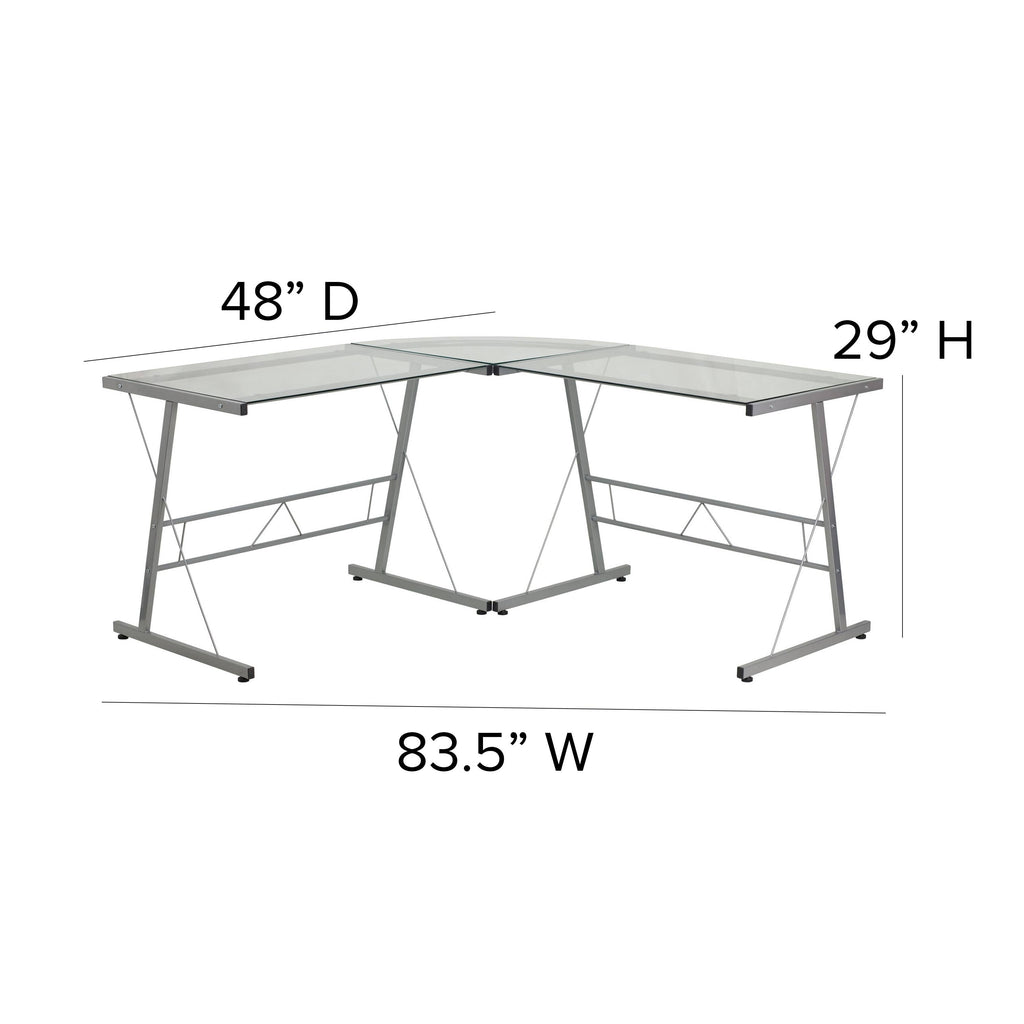 L-Shaped Clear Glass and Metal Corner Desk I756604