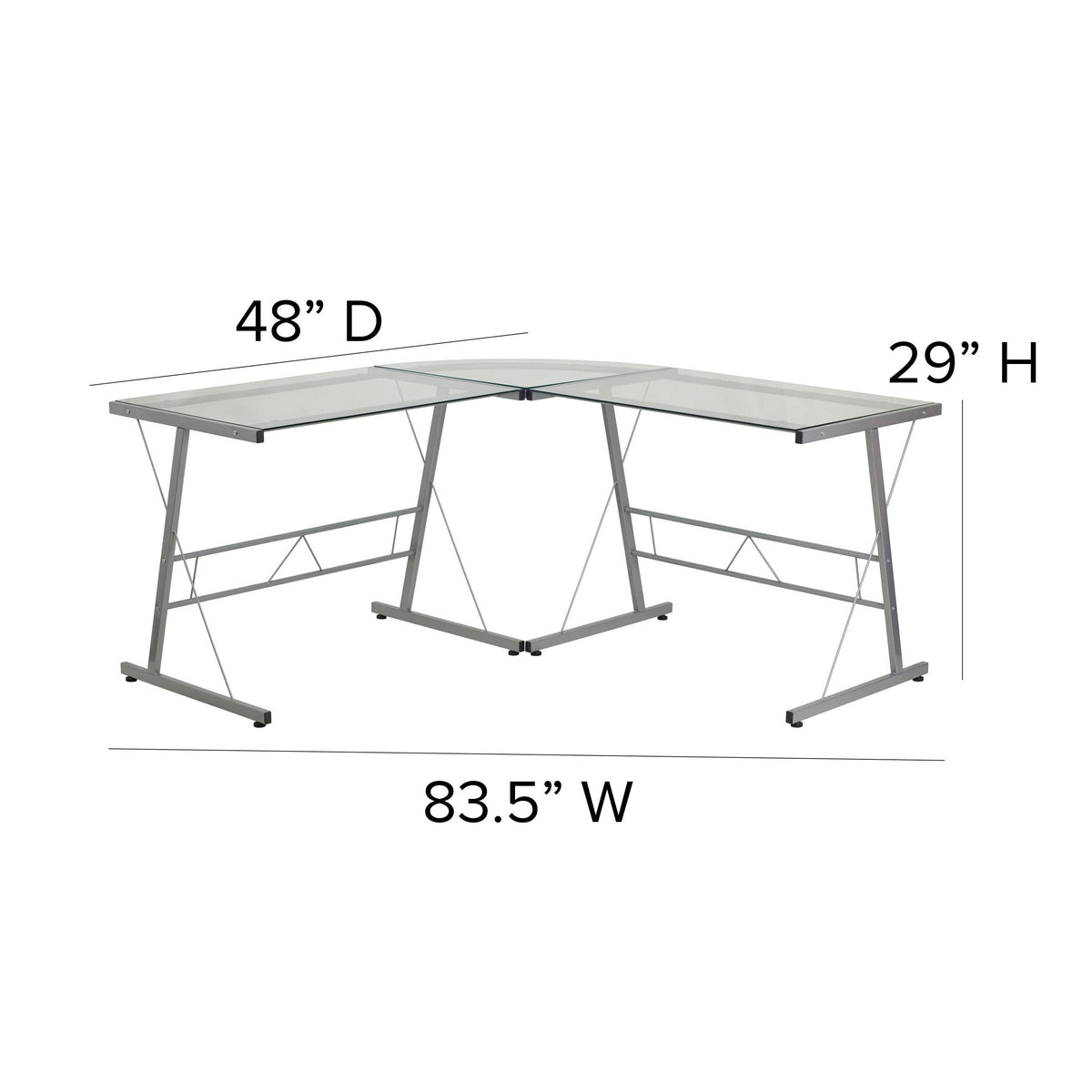 L-Shaped Clear Glass and Metal Corner Desk I756604