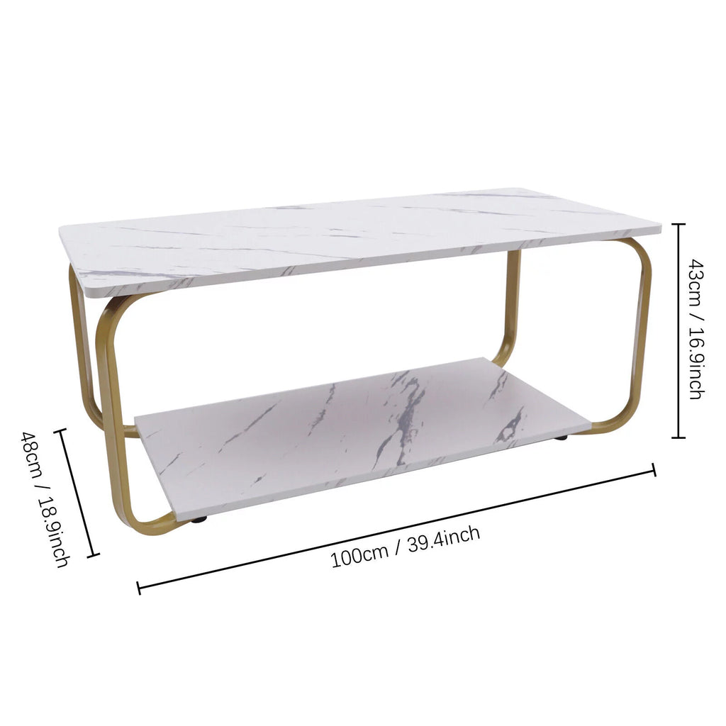 2-Tier Marble Coffee Table with Storage X585307