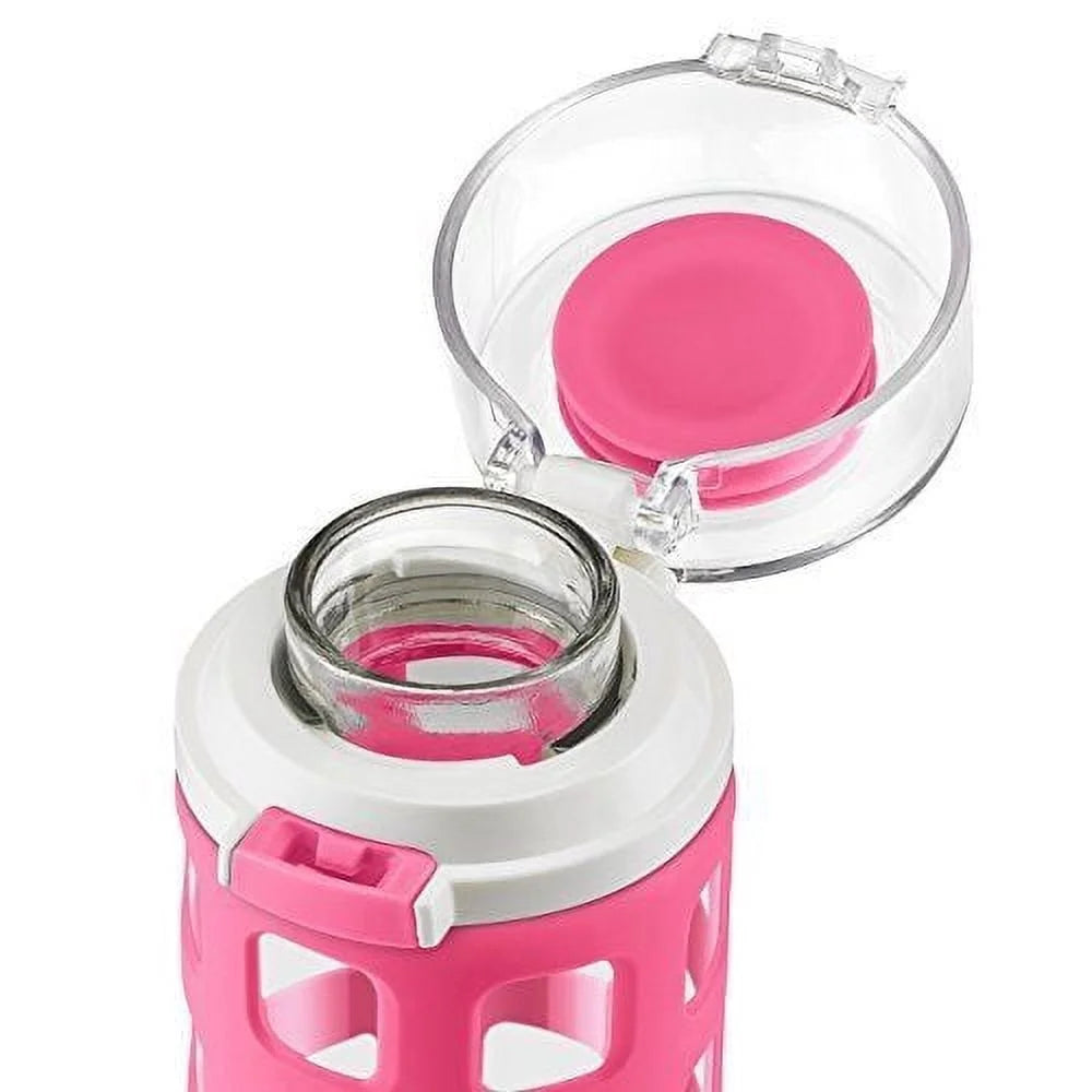 BPA-Free Glass Water Bottle with Flip Lid, Pink, 20 oz J321