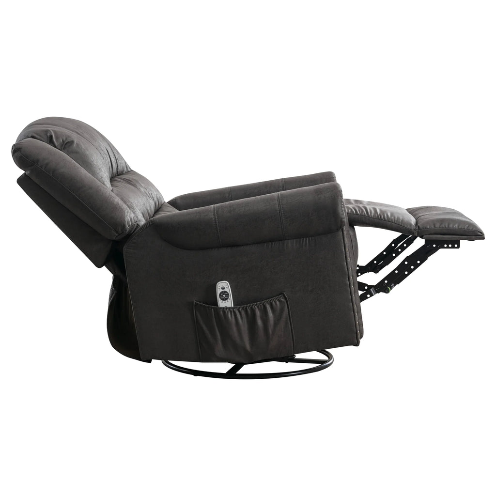 Gray PU Leather Swivel Recliner Chair with Massage and Heat T4946