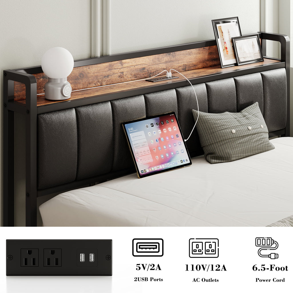 King Storage Bed Frame with Charging Station and Drawers A95008