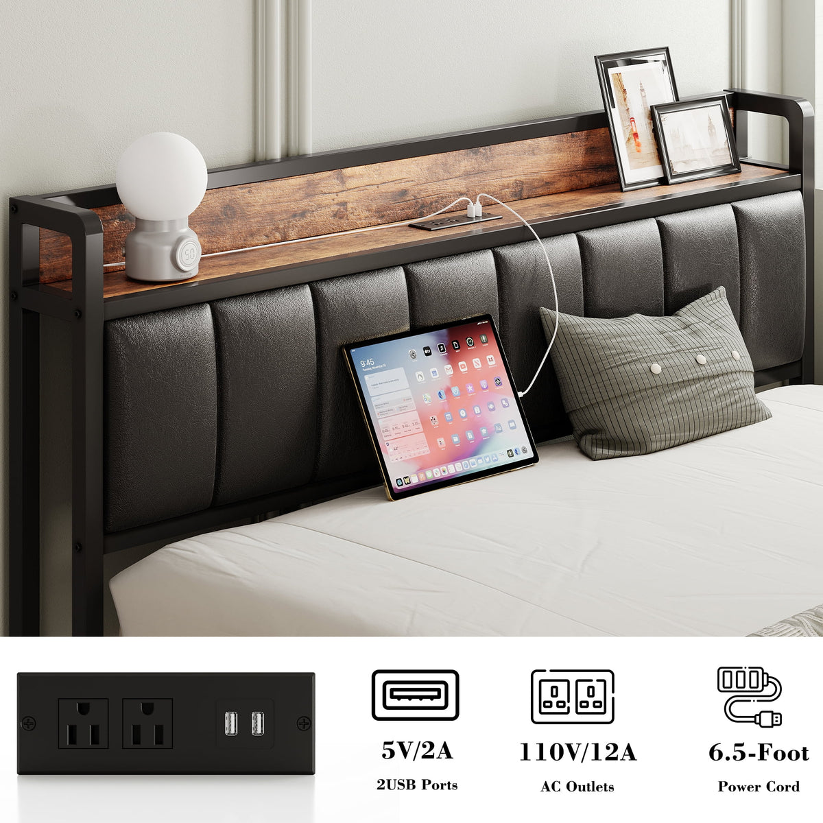 King Storage Bed Frame with Charging Station and Drawers A95008