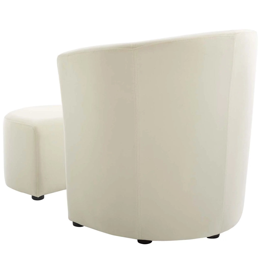 Ivory White Velvet Accent Chair and Ottoman W9870