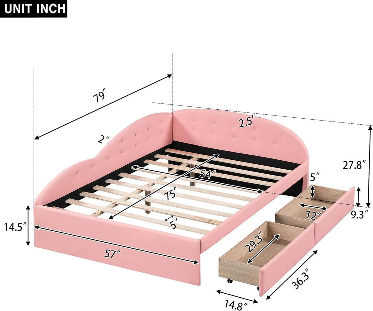 PU Upholstered Tufted Daybed with Storage and 2 Drawers N252769