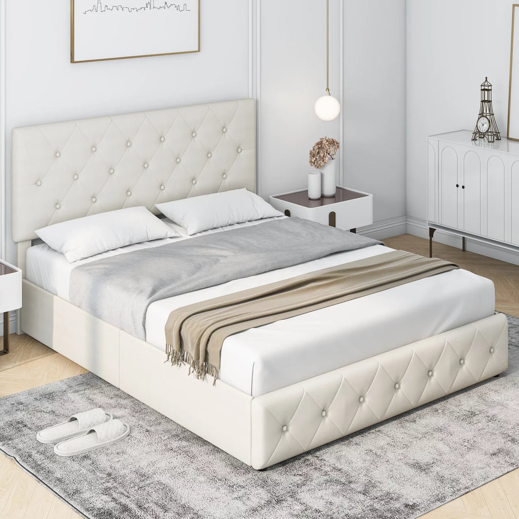 Queen Size 4 Drawer Upholstered Platform Bed with Adjustable Headboard G43720