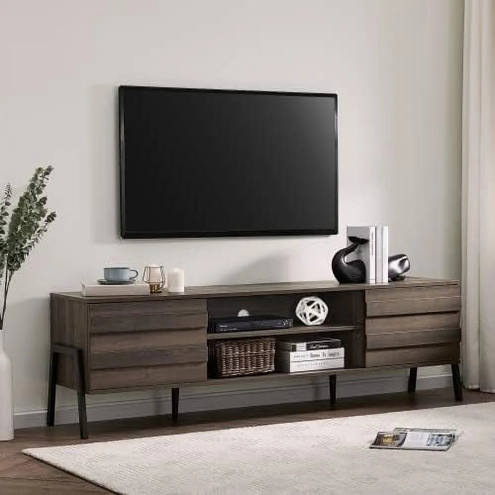Mid-Century Modern TV Stand for 75+ Inch TV with Cabinet & Metal Leg B34763