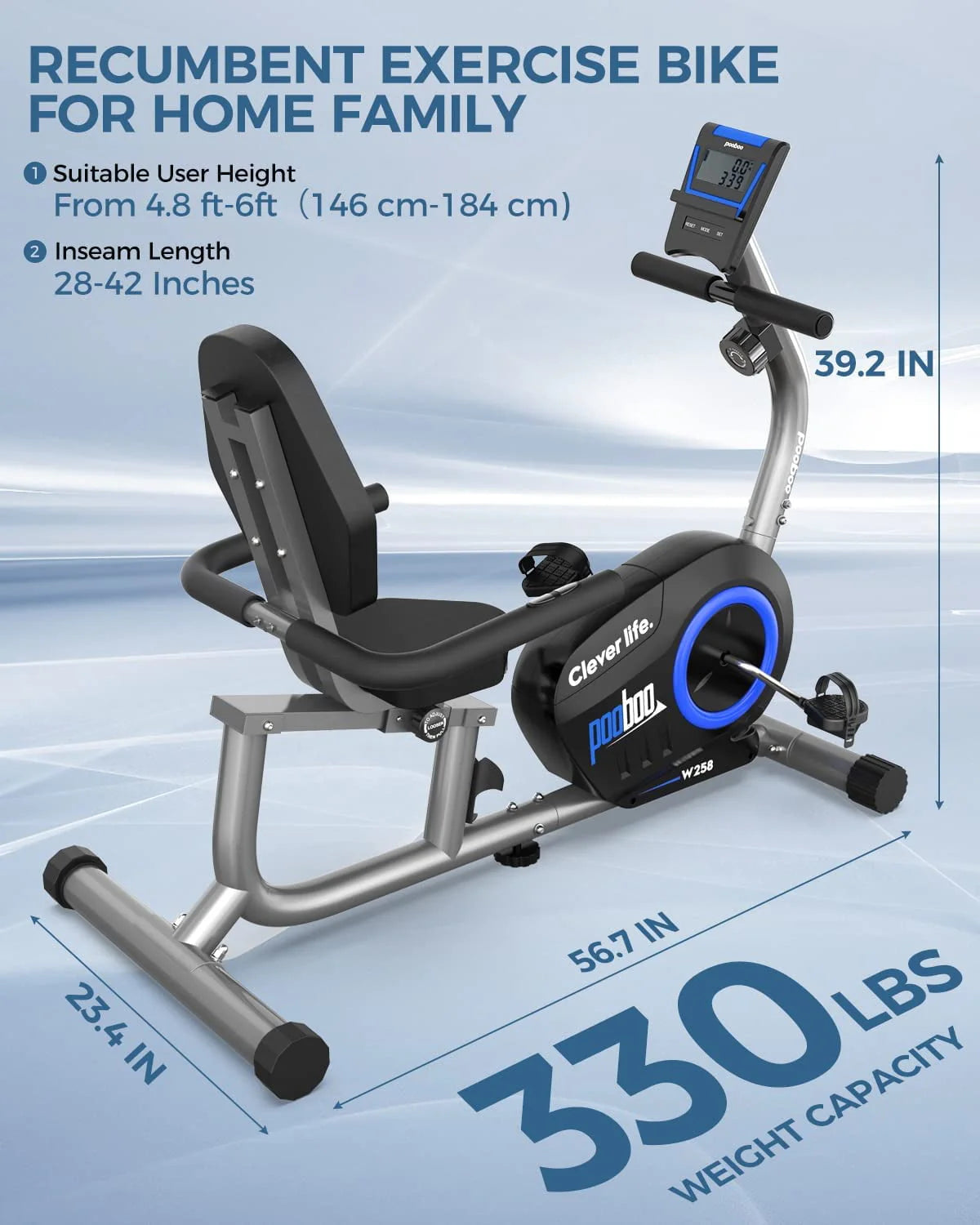 Magnetic Recumbent Exercise Bike 330lbs Blue X865155