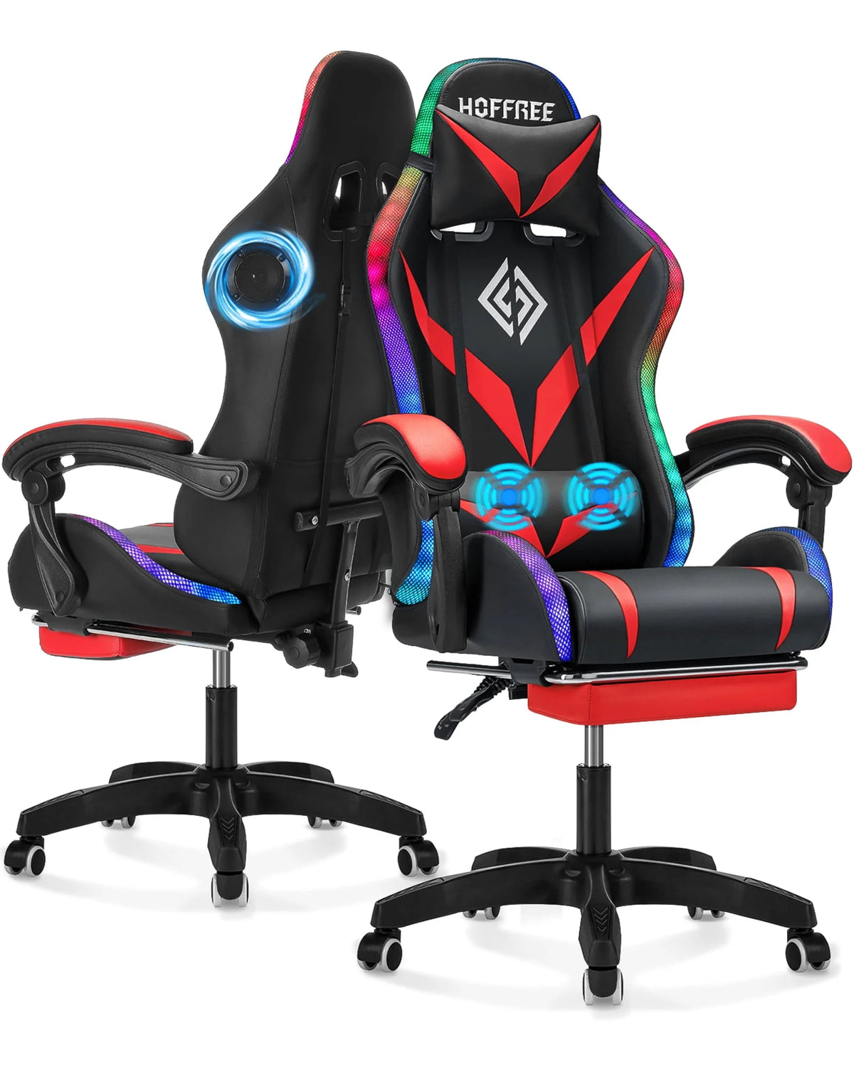 PU Leather Gaming Chair with Footrest and LED Lights E3948