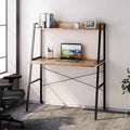 43 Inch Rustic Brown Computer Ladder Desk with Shelves W8772